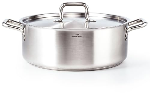 HOMICHEF 15 Quart LARGE Stainless Steel Braiser Pan with Lid - Commercial Grade NICKEL FREE Stainless Steel Healthy Braiser Pot 15 QT - Matte Polished Braising Pan Large