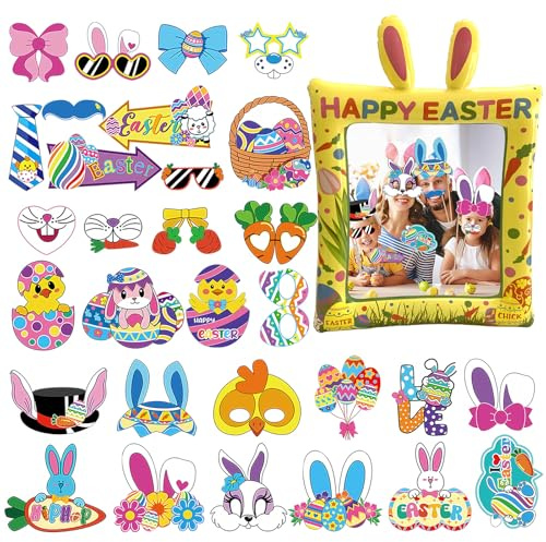 Ostern Aufblasbarer Fotorahmen,Fotobox Accessoires Selfie Bilderrahmen mit 30 Foto Requisiten,Aufblasbare Fotorahmen Große Photo Booth Selfie Rahmen Ideal für Festivitäten Party Zubehör
