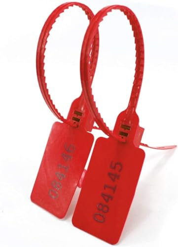 Bridas, correas for cables, sellos de seguridad Sellos de plástico con etiqueta grande Etiquetas de seguridad numeradas Señal a prueba de manipulaciones 100 piezas X ROJO, 414 mm * 46 mm