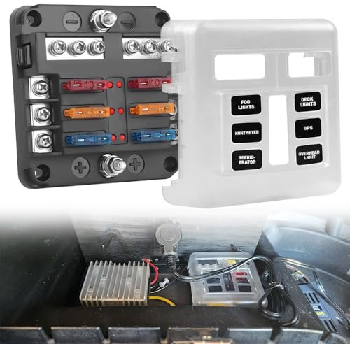 Chelhead 6 Fach Kfz Sicherungshalter Flachsicherung mit LED-Indikator, Kfz Sicherungskasten 12 Volt für Automobile, wasserdicht, mit negativer Bussen, geeignet für Autos, Lastwagen 12V/24V.