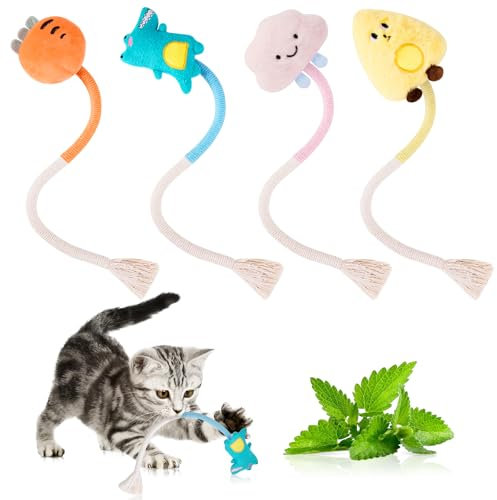 Fantasyon Catnip Toy Bite Rope 4 Pcs, Interactive Cat Toys for Indoor Cats Kitten Playing Chewing Teeth Cleaning, Teething Chew Toy, Catnip Toys for Cats