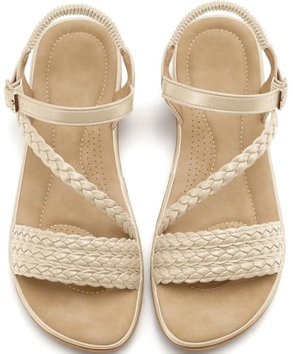 Aomigoct Dressy Womens Sandals Summer: Comfortable Strappy Flats Sandals Women - Casual Walking Woman Shoes