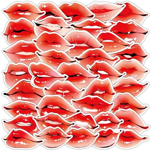 Sexy Lips Stickers 54 Pcs Vinyl Trendy Cute Red Lips Sticker for Laptop Skateboard Water Bottle Scrapbook Luggage Car Helmet Motorcycle Bicycle Computer,Waterproof Funny Decals for Teens Adults Girls