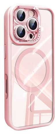 HAMEXLN Rosa,16 PRO Max, Custodia Magnetica per iPhone 16 PRO Max/16 Pro/16 Plus/16, Trasparente Cover Moda Fotocamera Protezione Sottile Anti Ingiallimento Caso