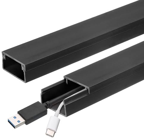 sourcing map 4pcs Cord Hider Wall 15inx0.94inx0.55in (LxWxH) PVC Cable Cover Self Adhesive Wire Hider Wall Mounted TV Cable Raceway for Cables Management (60in Total Length),Black