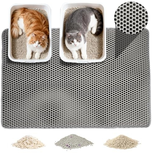 vootun Kattlåda matta 60 x 90 cm, kattmatta XXL kattlåda kattlåda kattlåda matta, dubbla lager matta katt litter matta, vattentät och halkfri halkfri halkfri EVA-material grå