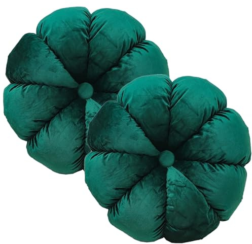 MSNCS Rundes Blütenkissen 1/2/4 Stück ，Samt Zierkissen 40 cm Sofakissen mit Füllung und Bezug Bodenkissen Dekokissen für Zimmer, Schlafzimmer, Sofa, Stuhl(Grün,40x40x12cm(2pcs))