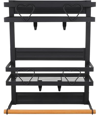BESTYASH Magnetic Wall-Mounted Storage Rack Kitchen and Bathroom Shelf Iron Baking Paint Double Holder Black Space-Saving Organizer