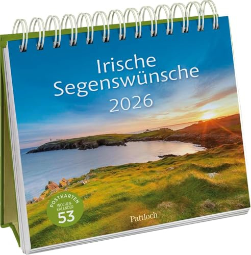Irische Segenswünsche - Postkartenkalender 2026 - Pattloch-Verlag - Aufstellkalender - Tischkalender mit 53 Postkarten - 17 cm x 19 cm