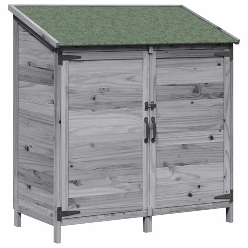 HETFTJN Gerätehaus Holz Gartenschuppen Grau - Geräteschuppen für Garten, Holz-Gartenhaus mit Asphaltdach und Belüftungstür, Gartenschrank für Werkzeuge, 106,5 x 56 x 113,5 cm
