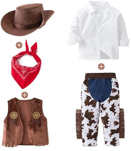 Boys Western Cowboy Costume Set with Vest and Hat | Vest, Bandana, Chaps Pants, Western Cowboy, Kids Halloween Costume, Wild West Party