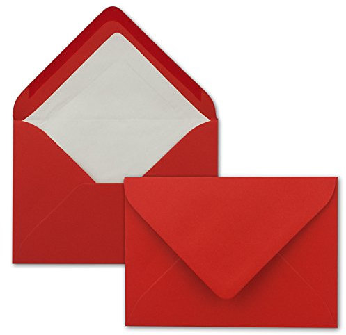 50 Briefumschläge in Rot mit weißem Innenfutter - Kuverts in DIN B6 Format - 12,5 x 17,6 cm - Seidenfutter - Nassklebung
