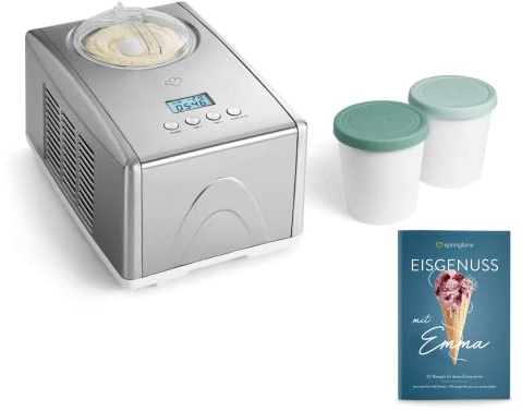 SPRINGLANE Gelatiera Emma 1,5 L con compressore autoraffreddante 150 W, in acciaio inossidabile con contenitore per il ghiaccio rimovibile (Argento - 2 contenitore menta, 1.5 L)
