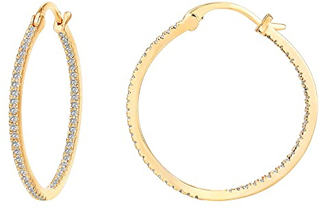 PAVOI 14K Gold Plated Hoop Earrings | 30/15mm Sterling Silver Post Cubic Zirconia Gold Hoops Earrings for Women | Trendy Fashion Jewelry