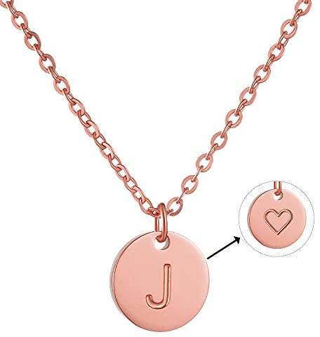AFSTALR Damen Initialen Kette J Buchstaben Anhänger Rosegold Kette mit Herzen Geburtstagsgeschenk für Mädchen