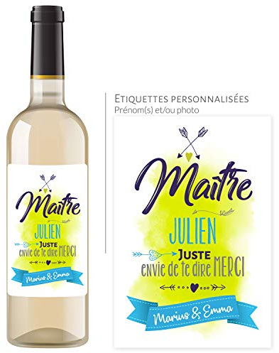 Bouteille de vin personnalisable avec prénom pour maître - Envie de te dire merci