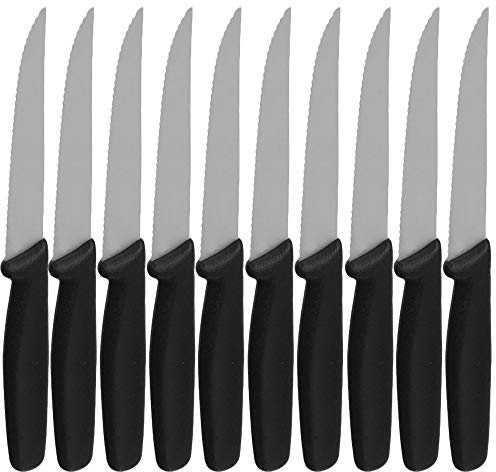 MGE - Juego de Cuchillos de Carne - Set de Cuchillo Chuletero - Cuchillos de Mesa - Cuchillos Sierra Mesa - Set Cuchillos Acero Inoxidable - Mango Negro - Set de 12