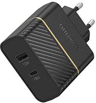 OtterBox EU Caricatore murale Doppia porta, 30W, USB-C PD 18W + USB-A 12W, carica Fast Charge per Smartphone e Tablet, resistente a cadute, robusto, ultra durevole, Nero