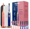 Wagner & Stern Duette-Serie, 2 elektrische Zahnbürsten mit Drucksensor, 5 Putzmodi und 4 Intensitätsstufen, 10 weiche Bürstenköpfe, 2 Premium-Reiseetuis (Pink/Blau)