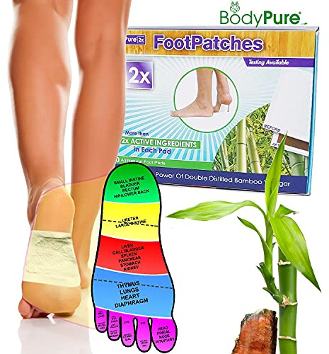 BodyPure2x Herbal Deep Cleansing Foot Pads w Tourmaline | Testing Available for Used Pads |All Natural Bamboo Foot Patch | Takesumi Foot Patches | Twice The Potency | Sleep Deeper | Made in USA