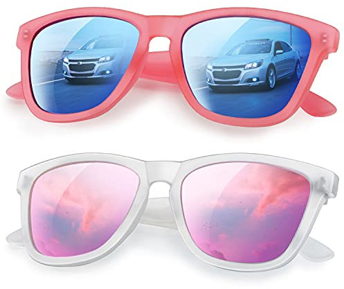 Occhiali da sole uomo donna polarizzati e UV protezione classica rettangolare elegante occhiali da sole per esterni, 22 lenti trasparenti con montatura rosa+lente blu ghiaccio montatura rosa, M