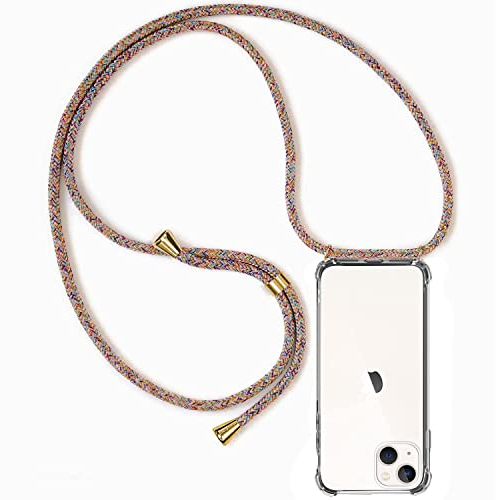 CHIMUCO Handykette Hülle kompatibel mit iPhone 13, Handyhülle Handy Necklace Hülle mit Band Schutzhülle Kordel zum Umhängen Transparent Weich TPU Silikon Tasche Case for iPhone 13, Rainbow