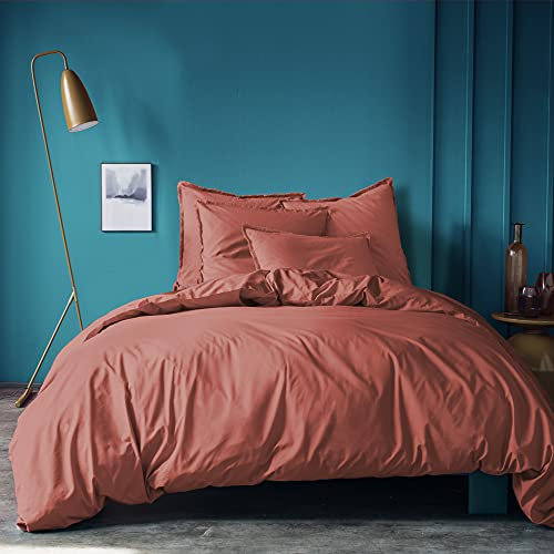 MATT & ROSE Housse de Couette 140x200 cm Unie Coton LAVÉ | 100% Coton Lavé | Terre Cuite | Oeko-TEX