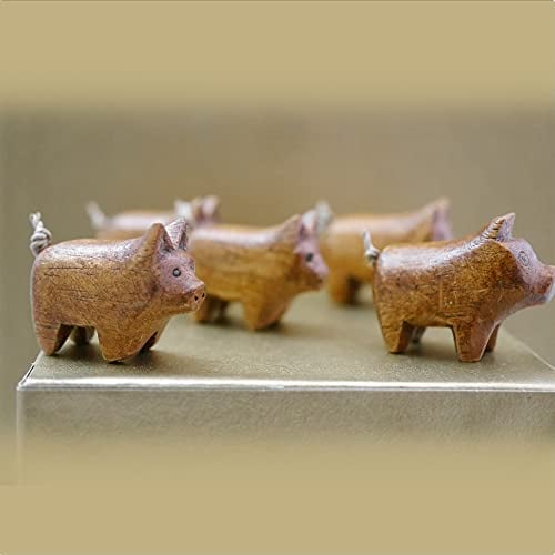 ART-CRAFT von Hand Geschnitzte wunderschöne deko Holz 6X Miniatur Silvester Glücksschwein sehr kleine Tierfigur.. Hervorragend als Geschenk geeignet. Sie bekommen 6 Schweine