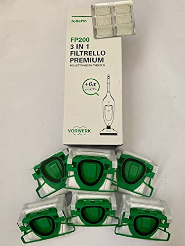 VORWERK FOLLETTO KOBOLD 6 SACCHETTI DI RICAMBIO PER VK 200- VK220 S + 6 PROFUMINI DOVINA (prodotto originale)