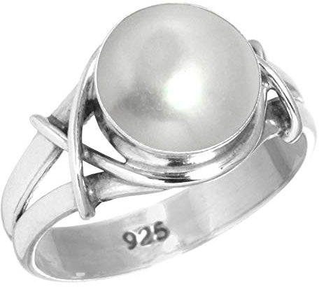 Jeweloporium 925 Silber Ringe für Damen Größe 70(22.3) Weiß Süßwasserperle Edelstein Kostüm Silber Ringe Muttertag Geschenk Jahrgang Schmuck