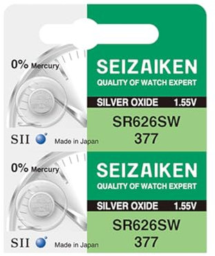 Seizaiken Seiko 377 SR626SW - Batteria per orologio all'ossido di argento, 1,55 V, 0% Hg, 2 batterie, prodotta in Giappone