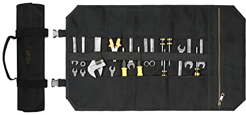 Werkzeug-Rolltasche aus Strapazierfähigem, Gewachstem Segeltuch, Organizer (L) 63.5CM x (H) 36.5CM Schwarz