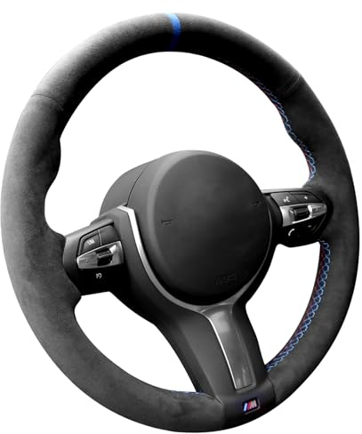 Alfanxi Handstich Nähen Für Alcantara Auto Lenkradabdeckung für BMW 2 3 4 5 6Series M2 M3 M4 M5 M6 X2 X4 X5 M X6 M (Blau Streifen)