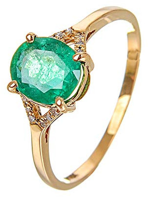 Gualiy Anello Oro Rosa 18 Kt Smeraldo, Anello Donna in Oro 750 Minimalist Anello con Smeraldo Taglia 15