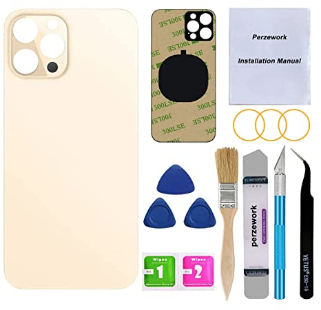 Perzework OEM Rear Back Glass Replacement for iPhone 12 Pro 6.1-inch with Reparing Toolkit (Gold)