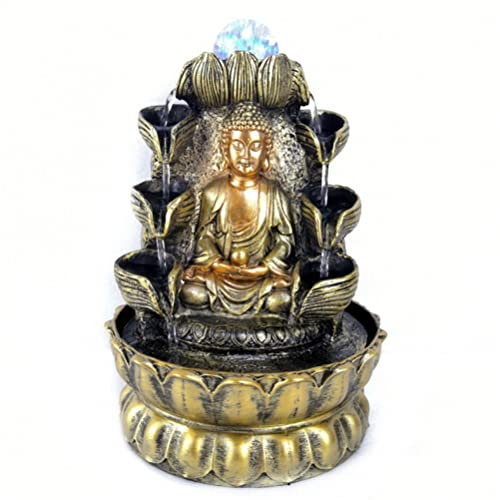 Fontaine Cascade Statue de Bouddha Fontaine d'eau intérieure LED Boule roulante Paysage Aquatique décorations pour la Maison Chanceux Feng Shui Ornements Méditation