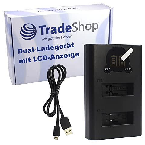 Trade-Shop Chargeur Rapide Double pour 2 Batteries avec LCD y Compris câble Micro-USB Compatible avec GoPro Hero 7 Black Silver White Hero 6 Black Silver White Hero 8