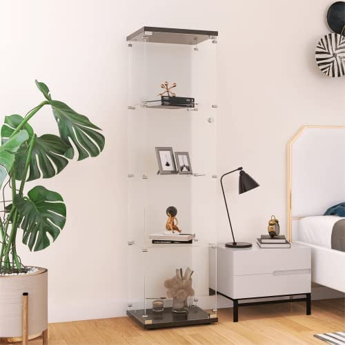 Beauty4U 4-Shelf Glass Display Cabinet, 64 Single Door Showcase Cabinet for Storage Collectables, Simple Quick Installation, Black