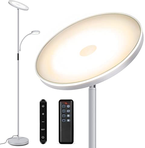 OUTON Lampadaire sur Pied LED, Lampe sur Pied Dimmable 4 Températures de Couleur, Lumière Principale de 27 W et Lampe de Lecture de 7 W, Télécommande et Contrôle tactile pour Salon, Chambre, Bureau