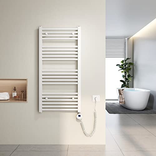 Heilmetz Scaldasalviette elettrico bianco 100x50 cm,Radiatore elettrico con termostato digitale e funzione Timer per asciugamani,Asciugatore elettrico per asciugamani,500 W