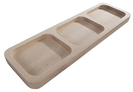 WooDeeDoo Wooden 3 Sections Serving Dish Bar Snack Cheese Dip Nibble Tray Compartments Platter | 300 x 90 x 15 mm | Untreated Wood