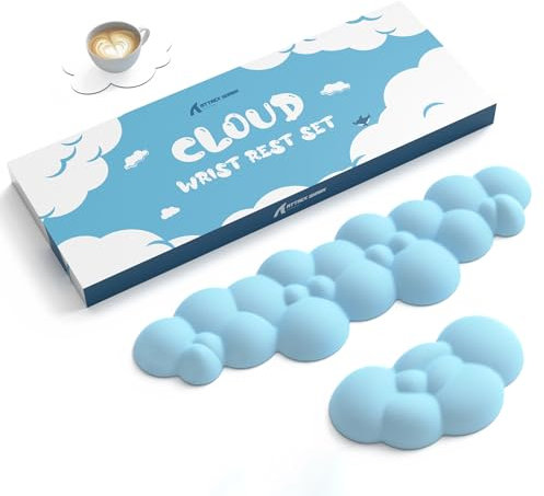 ATTACK SHARK Cloud Keyboard Mouse Wrist Rest with Coaster Set,Ergonomic Palm Rest Combo for Pain Relief, Non-Slip,Ultra-Soft Memory Foam Wrist Cushion Support for Comfortable Typing/Gaming-Blue