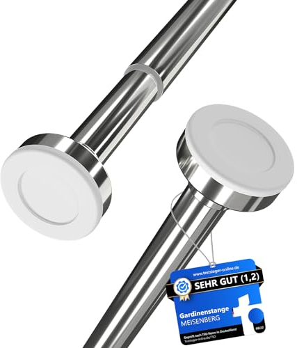 MEISENBERG Gardinenstange zum Klemmen 90-160cm - Duschstange ohne Bohren - Vorhangstange - Silber - Teleskopstange - 1Stück