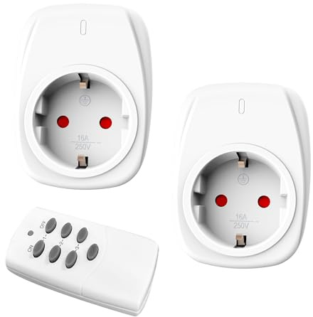 HBN Lot de 2 prises télécommandées avec 1 télécommande, 16 A/3 680 W, pour décoration intérieure de Noël, appareils ménagers, portée 30 m, blanc