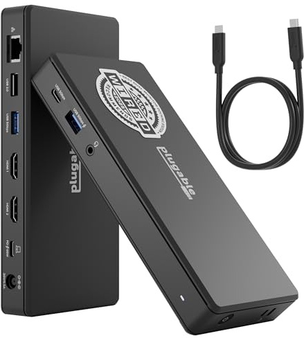 Plugable USB-C Docking Station Dual 4K 60Hz HDMI, 65W Charging, Gigabit Ethernet, 1x USB-C 5Gbps, 3X USB-A, Audio, Windows/ChromeOS, USB-C/USB4/Thunderbolt, Driverless (UD-MSTH2)