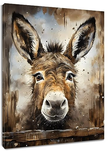 LB Wandbilder Bauernhaus Esel Wanddruck Rustikales braunes Tier Leinwand Bilder Retro Poster für Wohnzimmer Schlafzimmer Badezimmer Wand Deko,30x40cm Ungerahmt