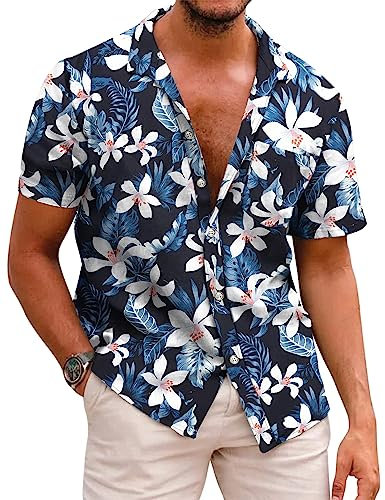 COOFANDY Men's Hawaiian Shirts - Short Sleeve Casual Button Down Tropical Holiday Beach Shirts - Summer Floral Smart Shirt - Black
