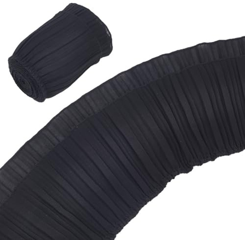 BENECREAT 3 Yards 2-Lagiger Plissierter Chiffon-Spitzenstoff Mit Abgestuften Rüschen, 135mm Breiter Schwarzer Chiffon Plissierter Elastischer Spitzen-Rüschenbesatz Zum Hochzeitsdekorationen
