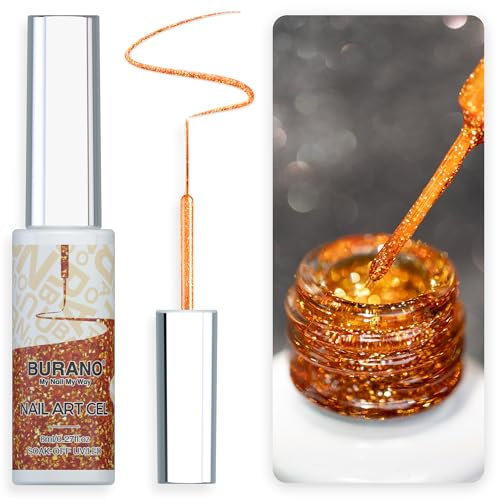 BURANO Liner Holographic Gel Nail Polish, UV LED Reflective Glitter Painted Silver Metallic Nail, Build in Thin Nail Brush Chrome Gel Curing Required 8ml (LX29)