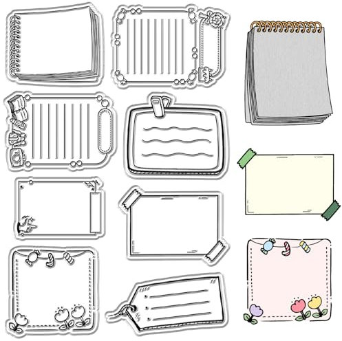 CRASPIRE Blocco Note Timbri in Gomma Trasparente Notebook Planner Riutilizzabili Retro Trasparente Sigilli in Silicone per Timbri per Diario Creazione di Carte Scrapbooking Album Fotografico